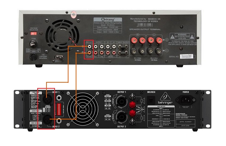 cách kết nối với cục đẩy công suất
