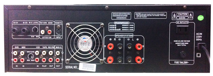 mặt sau amply liền mixer