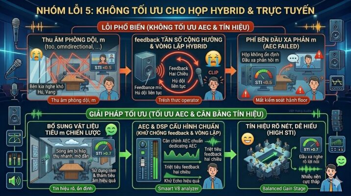 Lỗi âm thanh họp trực tuyến hybrid tiếng vọng hai chiều và giải pháp cấu hình AEC