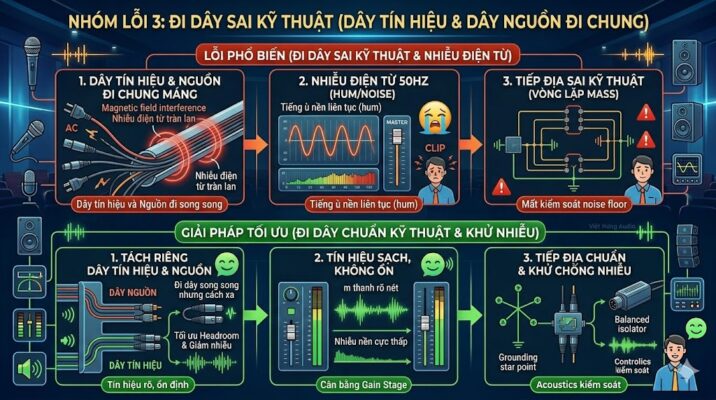 Lỗi đi dây âm thanh sai kỹ thuật gây nhiễu 50Hz và giải pháp khắc phục