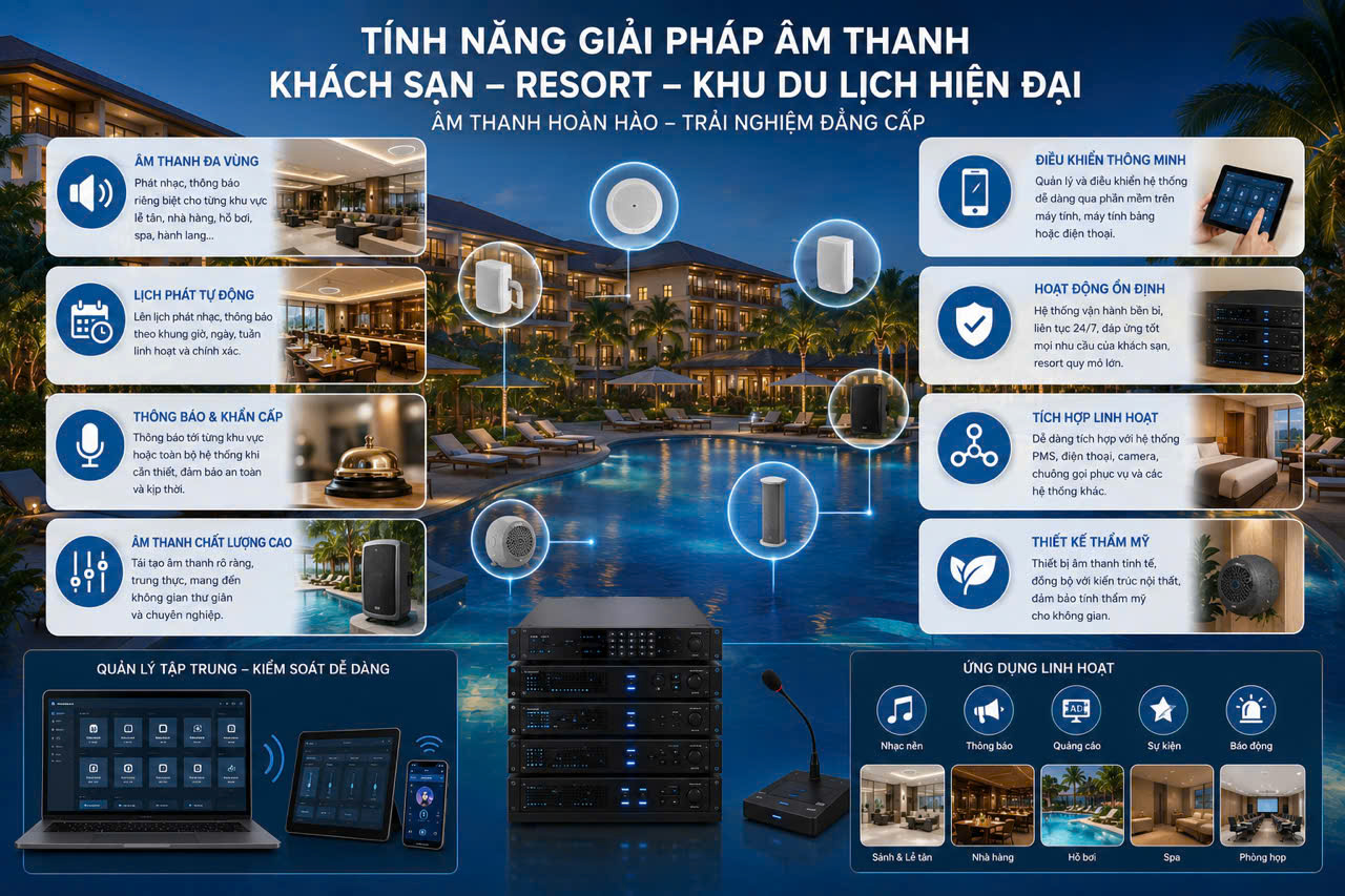 Hệ thống âm thanh khách sạn resort khu du lịch