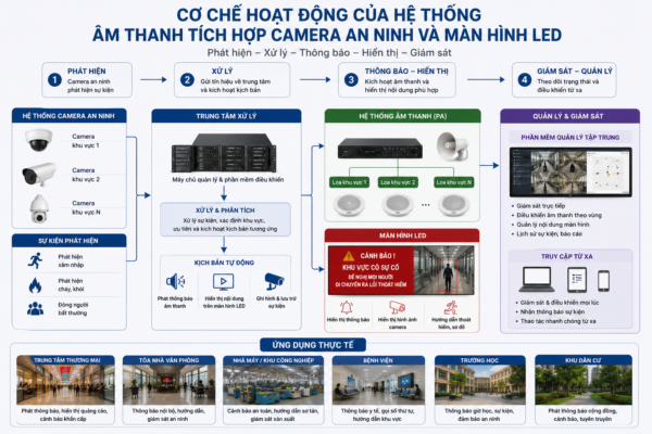 âm thanh tích hợp camera an ninh màn hình LED