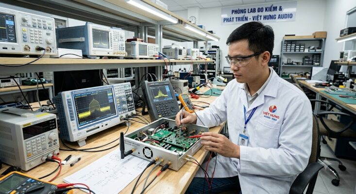 Quy trình kỹ sư đo kiểm tra và khắc phục lỗi cụm thu truyền thanh thông minh trực tiếp tại phòng Lab kỹ thuật