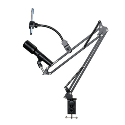 Góc chụp mặt bên chân đế micro ST-7 Gen 2 khi gắn trọn bộ thiết bị livestream