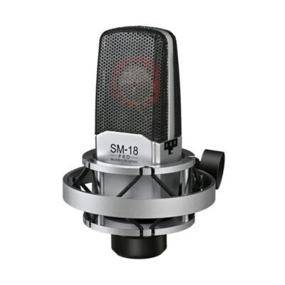 Micro thu âm chuyên nghiệp SM-18 PRO lắp trong giá đỡ chống sốc kim loại chụp góc nghiêng