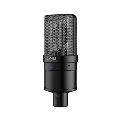 Mặt trước trần của micro thu âm chuyên nghiệp Takstar SM-8B hiển thị đèn LED nguồn xanh dương