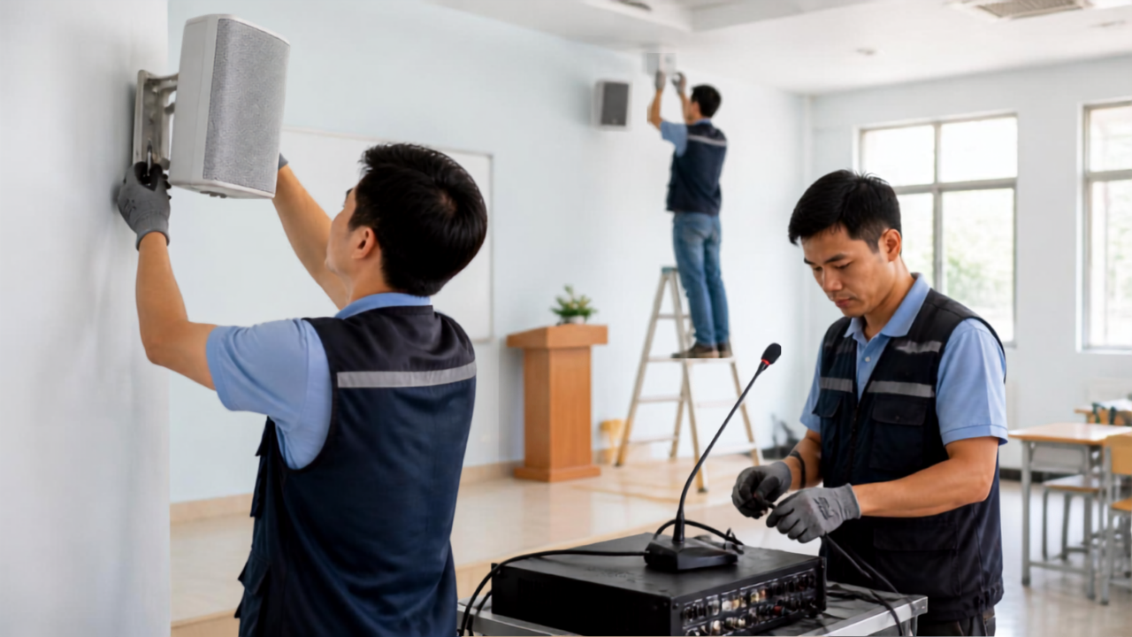 Quy trình lắp đặt hệ thống âm thanh trường học chuẩn