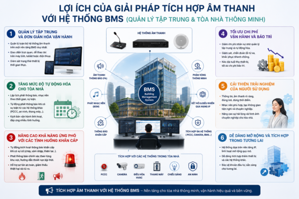 tích hợp âm thanh với hệ thống điều khiển tòa nhà BMS