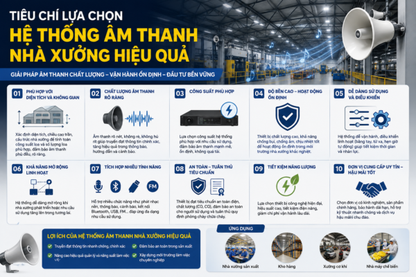 Tiêu chí lựa chọn hệ thống âm thanh nhà xưởng hiệu quả