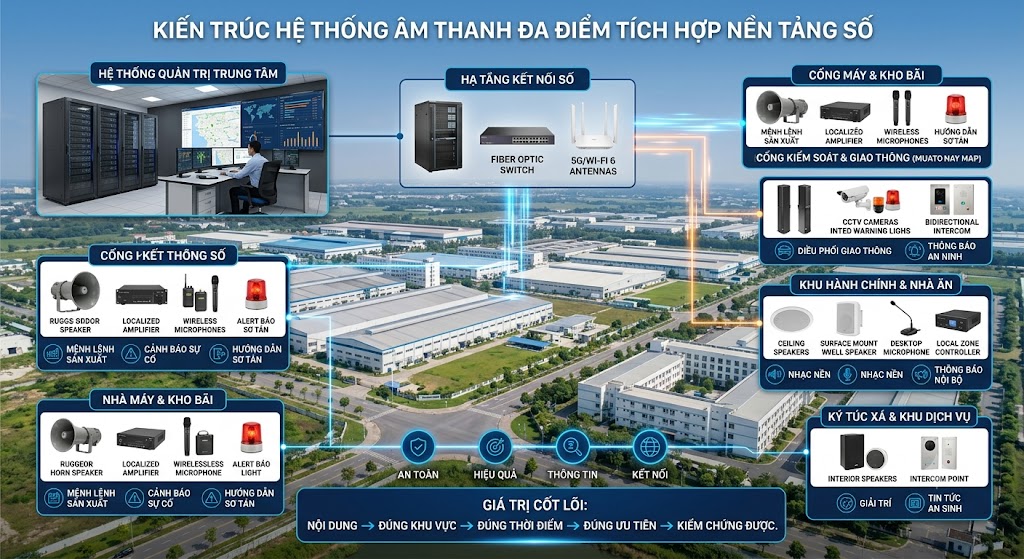 Kiến trúc âm thanh đa điểm cho khu công nghiệp thông minh